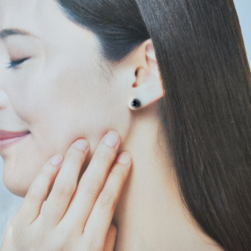 天然サファイア 天然ダイヤモンド 雫型ピアス