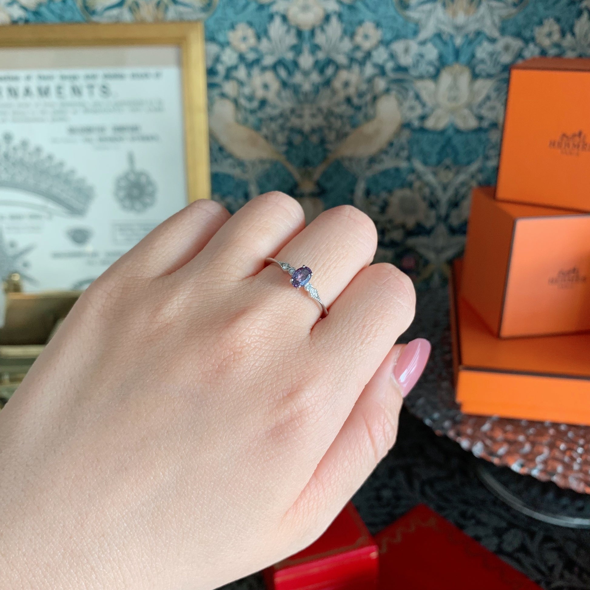 【カラーチェンジ】天然ガーネット 天然ダイヤモンド プラチナリング