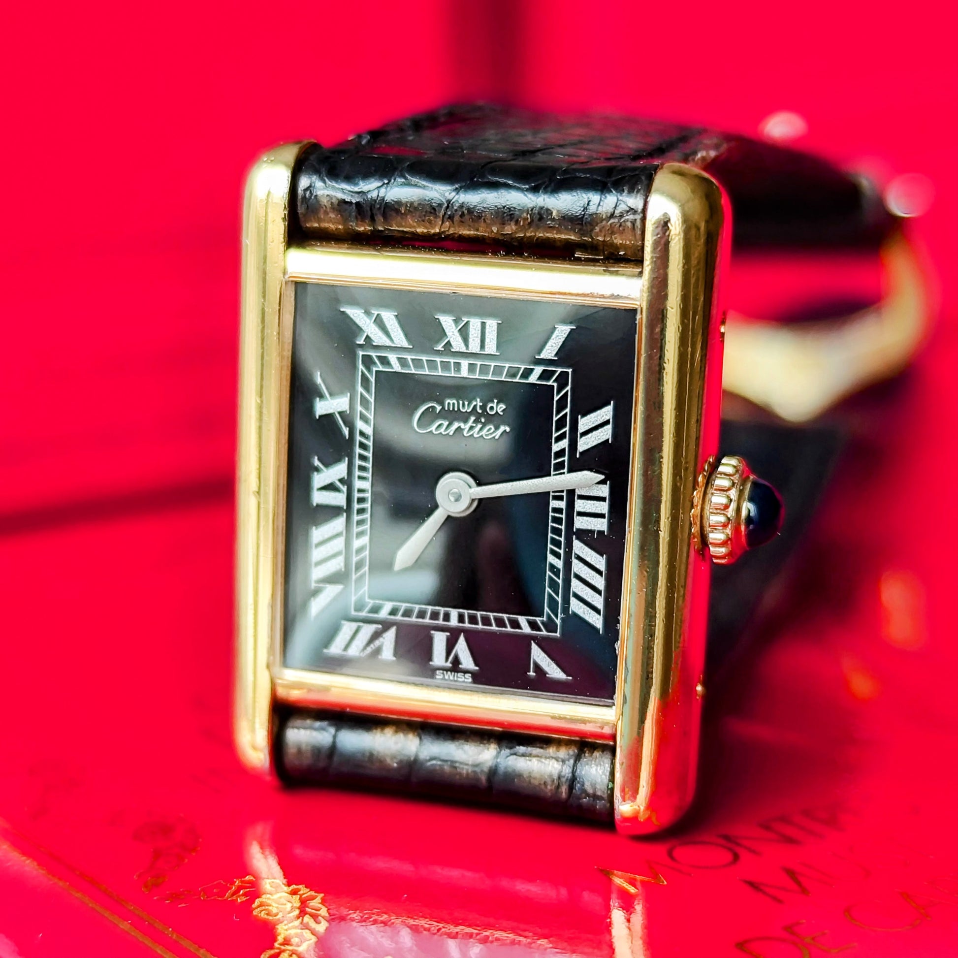 【OH済み】Cartier カルティエ マストタンク ブラックローマンオニキス 手巻き腕時計