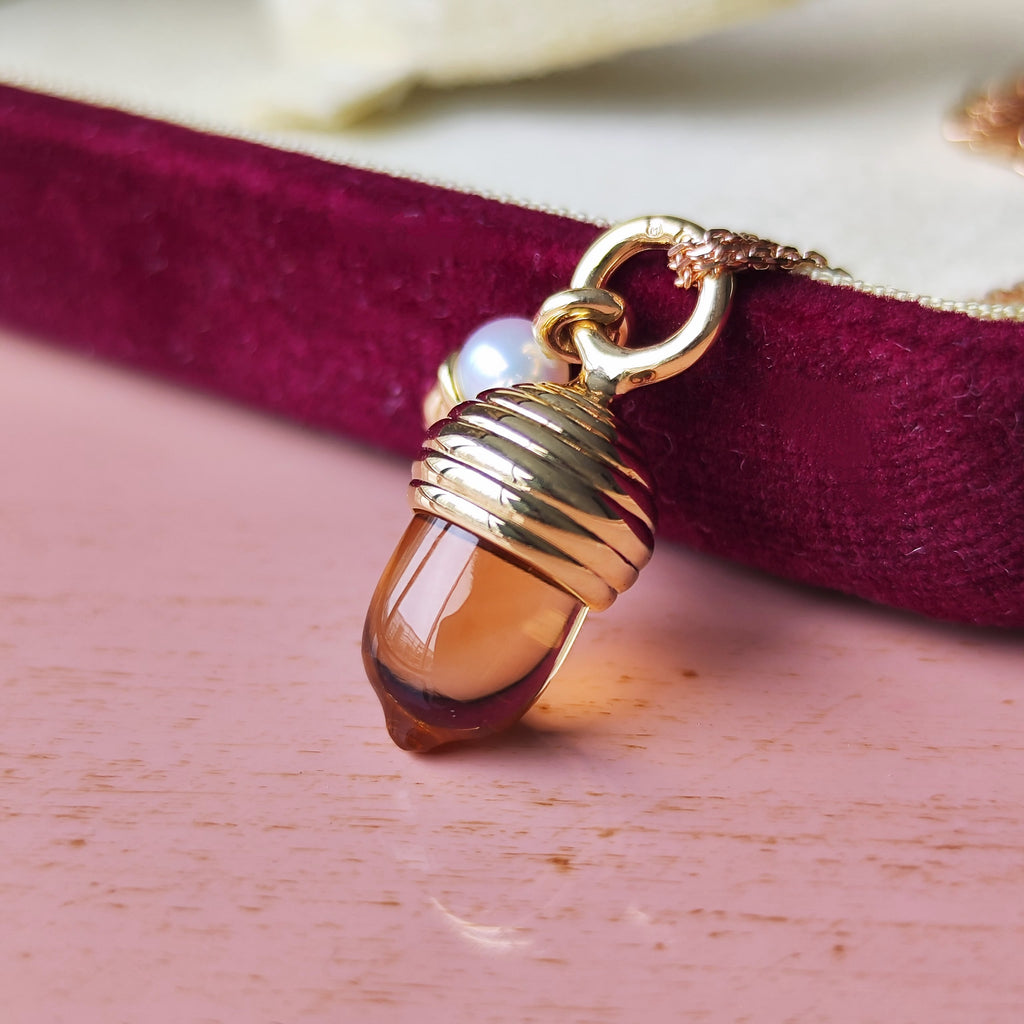 MIKIMOTO ミキモト どんぐりのモチーフ天然シトリン あこや真珠 ペンダントトップ
