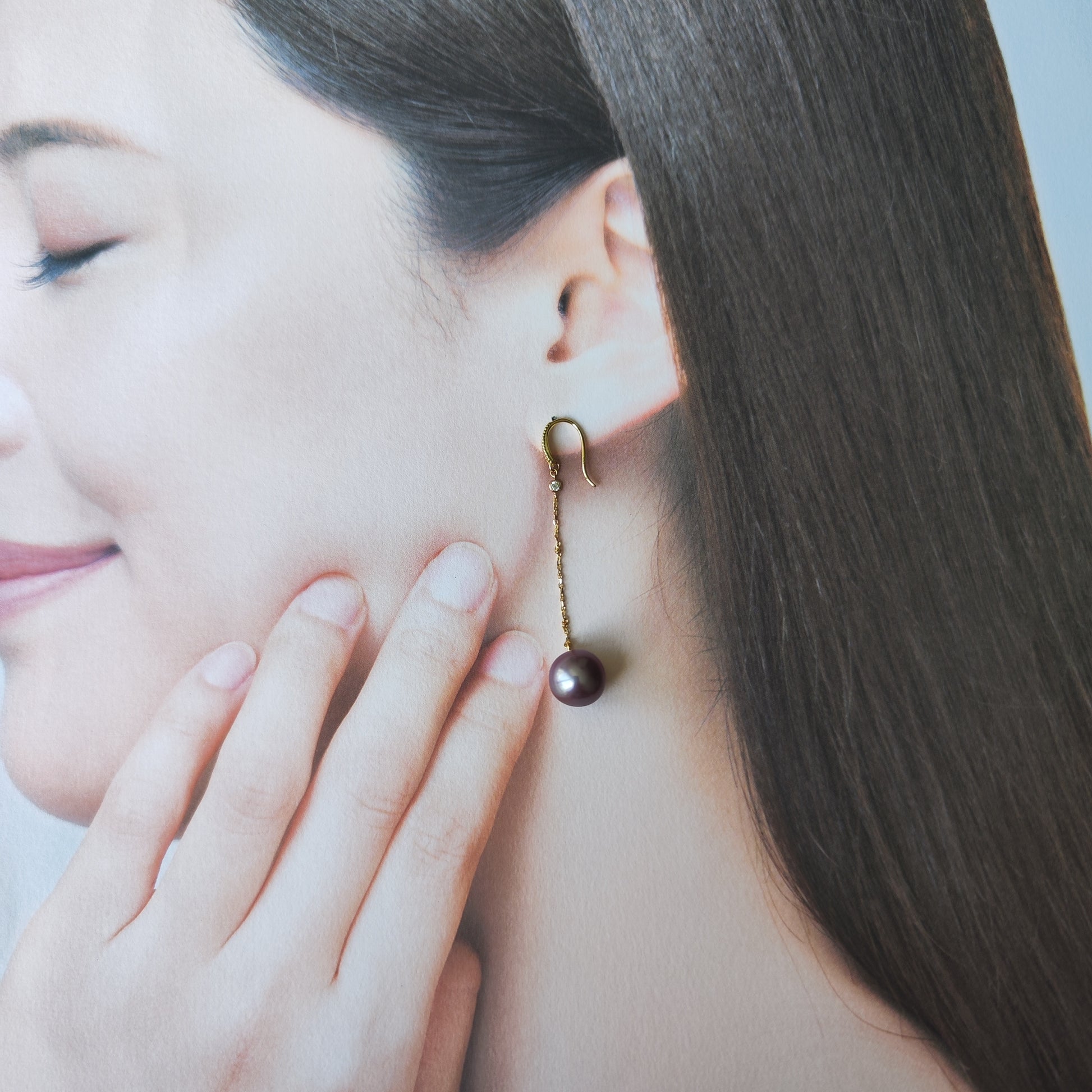 【限定品】紫陽花パール 天然ダイヤモンド ピアス