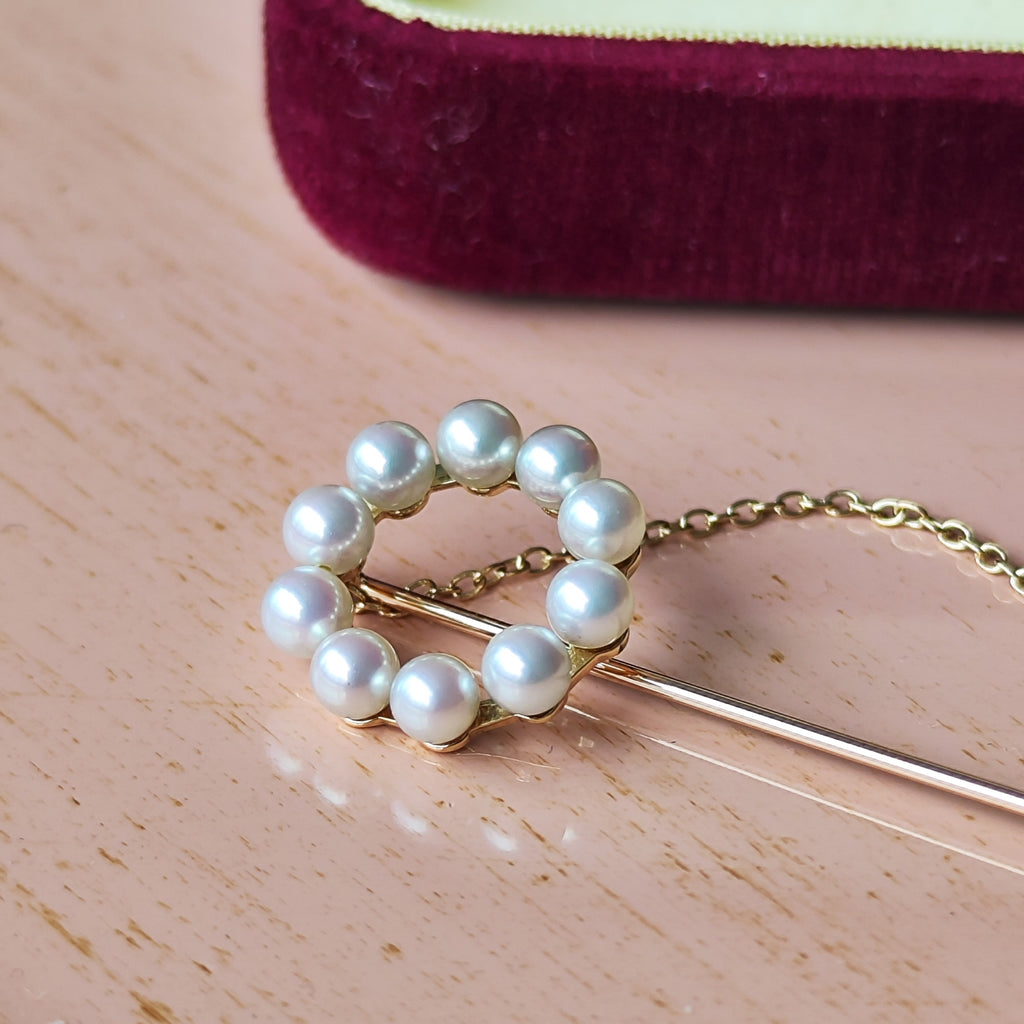 MIKIMOTO ミキモト あこや真珠ピンブローチ サークルモチーフ