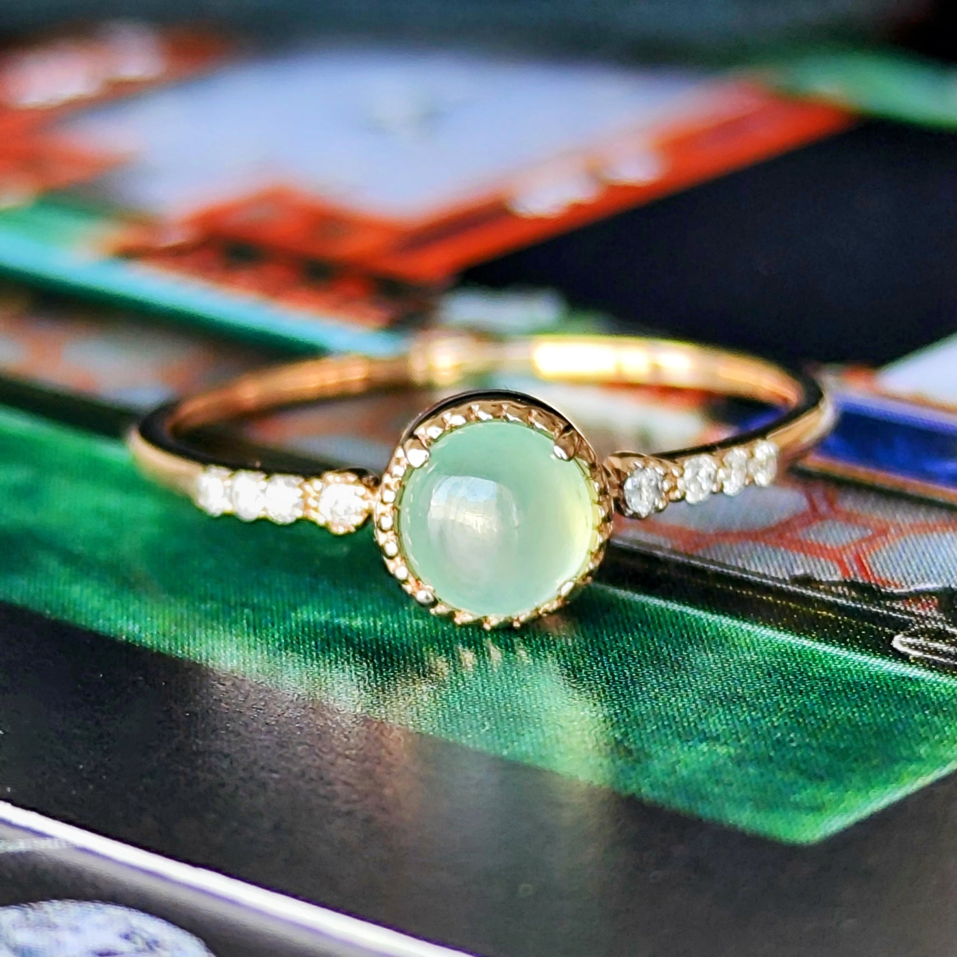 天然翡翠 天然ダイヤモンド リング