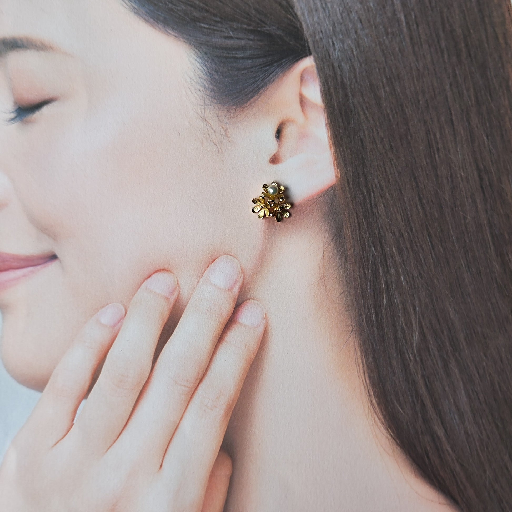 MIKIMOTO ミキモト フラワーモチーフ あこやベビーパール ピアス