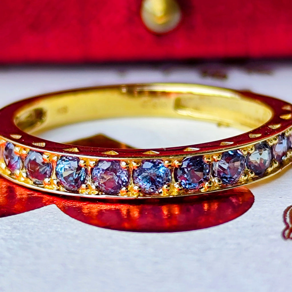 天然アレキサンドライト 0.65ct ハーフエタニティリング 18金YG ②