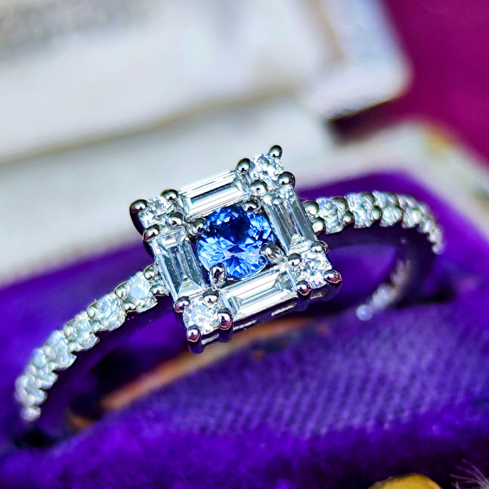 天然サファイアダイヤモンドリング ブルーサファイア ダイヤモンドリング SA 0.84ct D 0.28ct Pt950