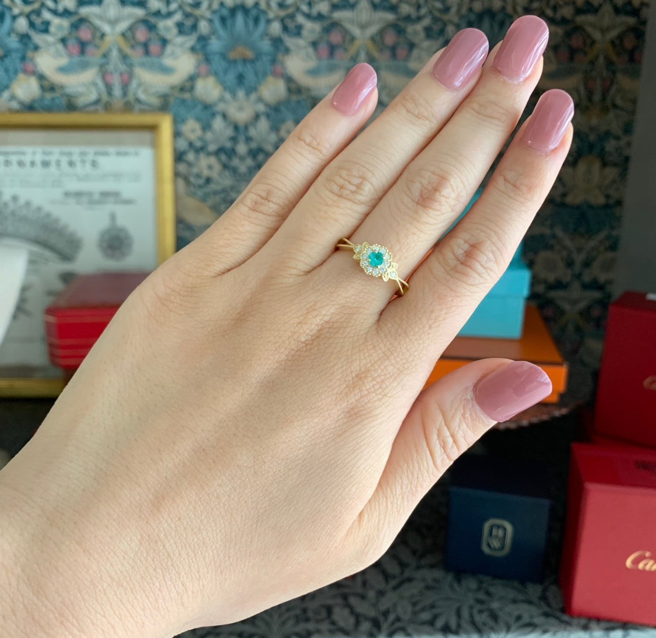 天然パライバトルマリン 0.16ct 天然ダイヤモンド 18金リング