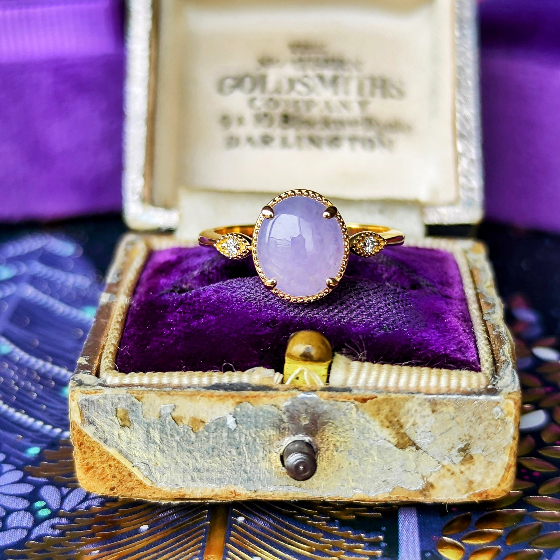 【ラベンダー翡翠】天然ダイヤモンド 18金リング