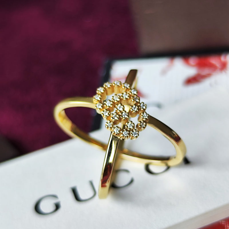 GUCCI グッチ CGランニング ダイヤモンド 18金YG 9号 リング