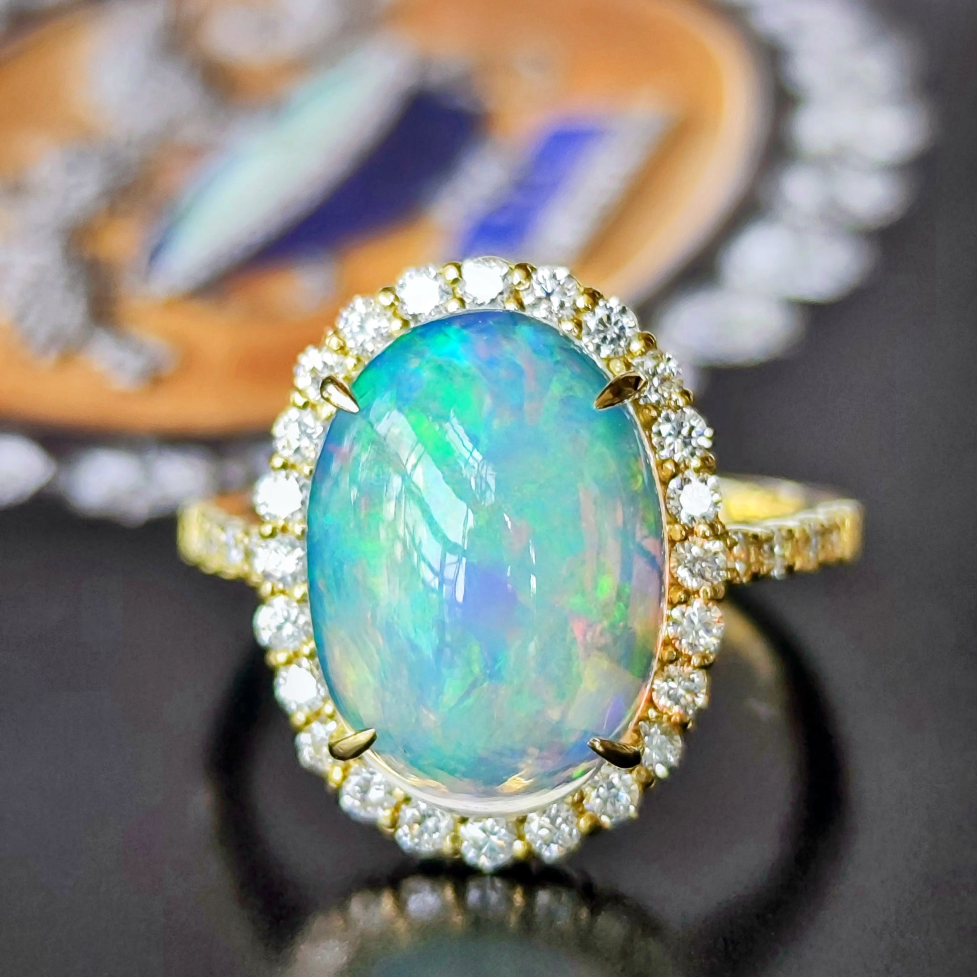 天然オパール エチオピア産 3.22ct 天然ダイヤモンド リング