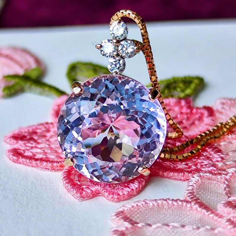 天然クンツァイト 7.10ct 天然ダイヤモンド ネックレス