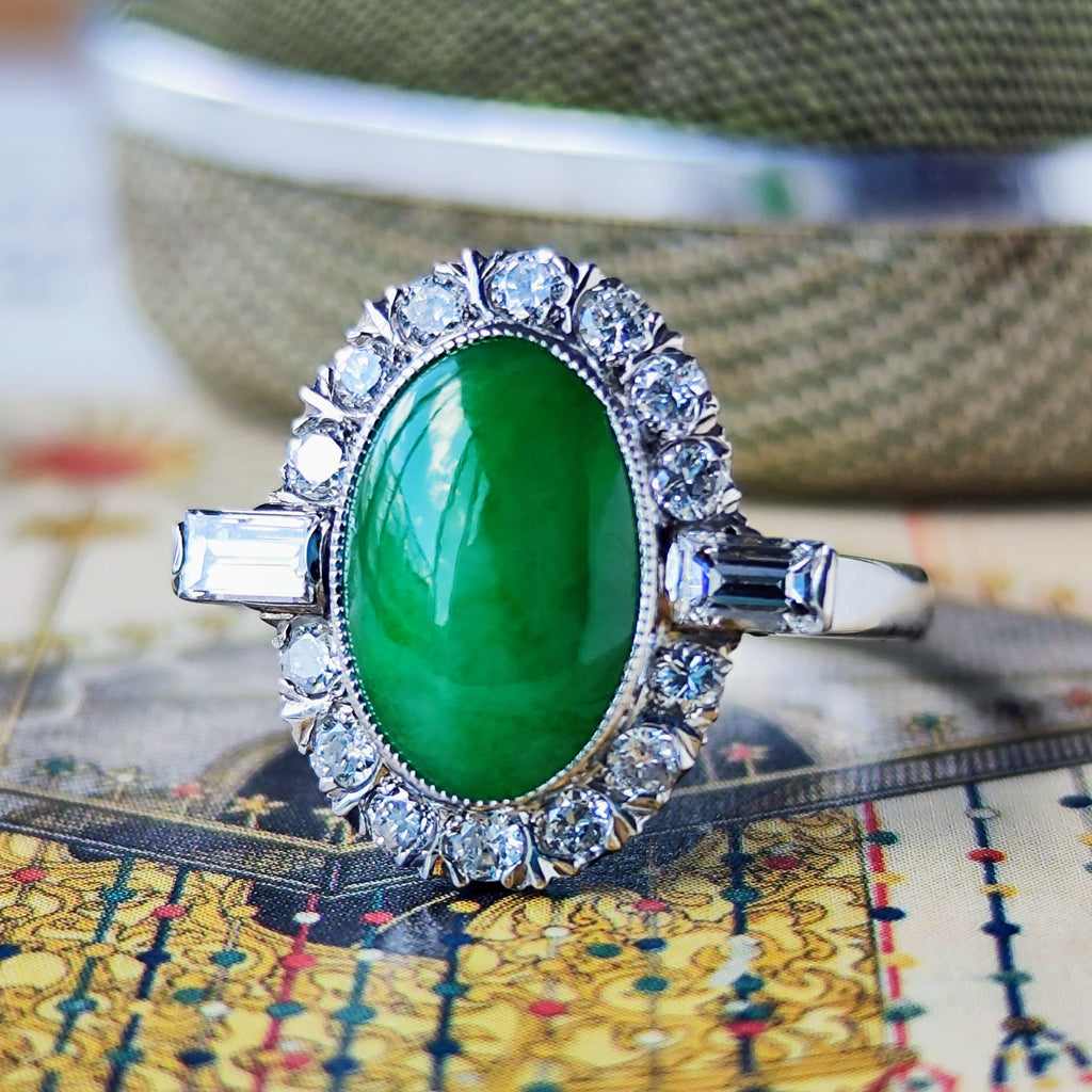 昭和レトロ】天然翡翠 天然ダイヤモンド 千本透かし