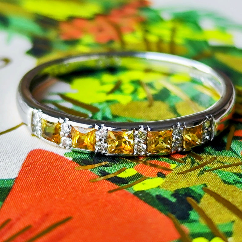 天然イエローサファイア プリンセスカット 天然ダイヤモンド リング