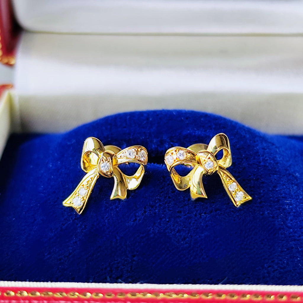 MIKIMOTO ミキモト リボンモチーフ ダイヤモンド ピアス