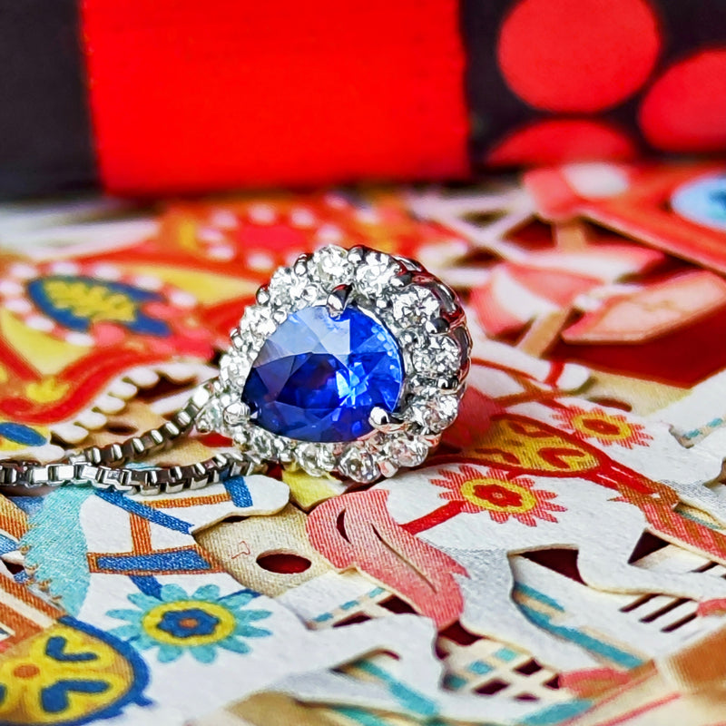 【コーンフラワー】天然サファイア 天然ダイヤモンド ネックレス