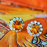 天然スぺサルティンガーネット 天然ダイヤモンド 18金ピアス