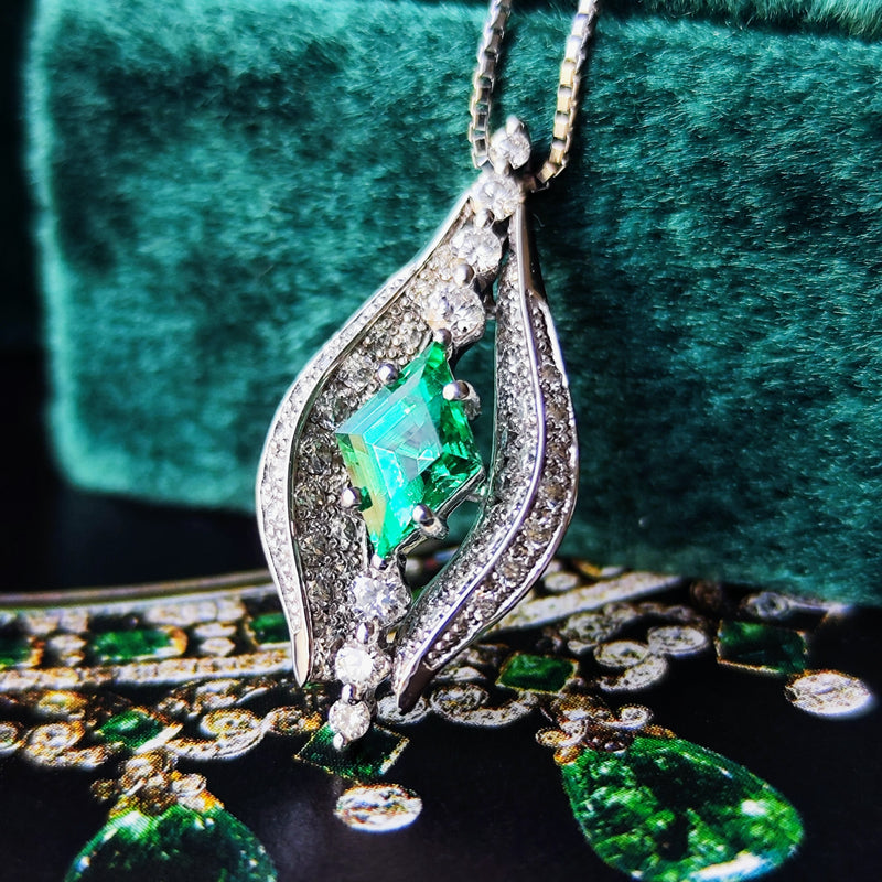 【ロシア産 ノンオイル】天然エメラルド 天然ダイヤモンド ネックレス GIA
