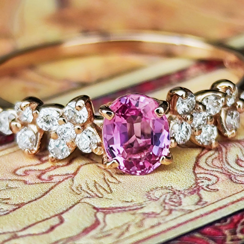 天然パパラチアサファイア 天然ダイヤモンド リング