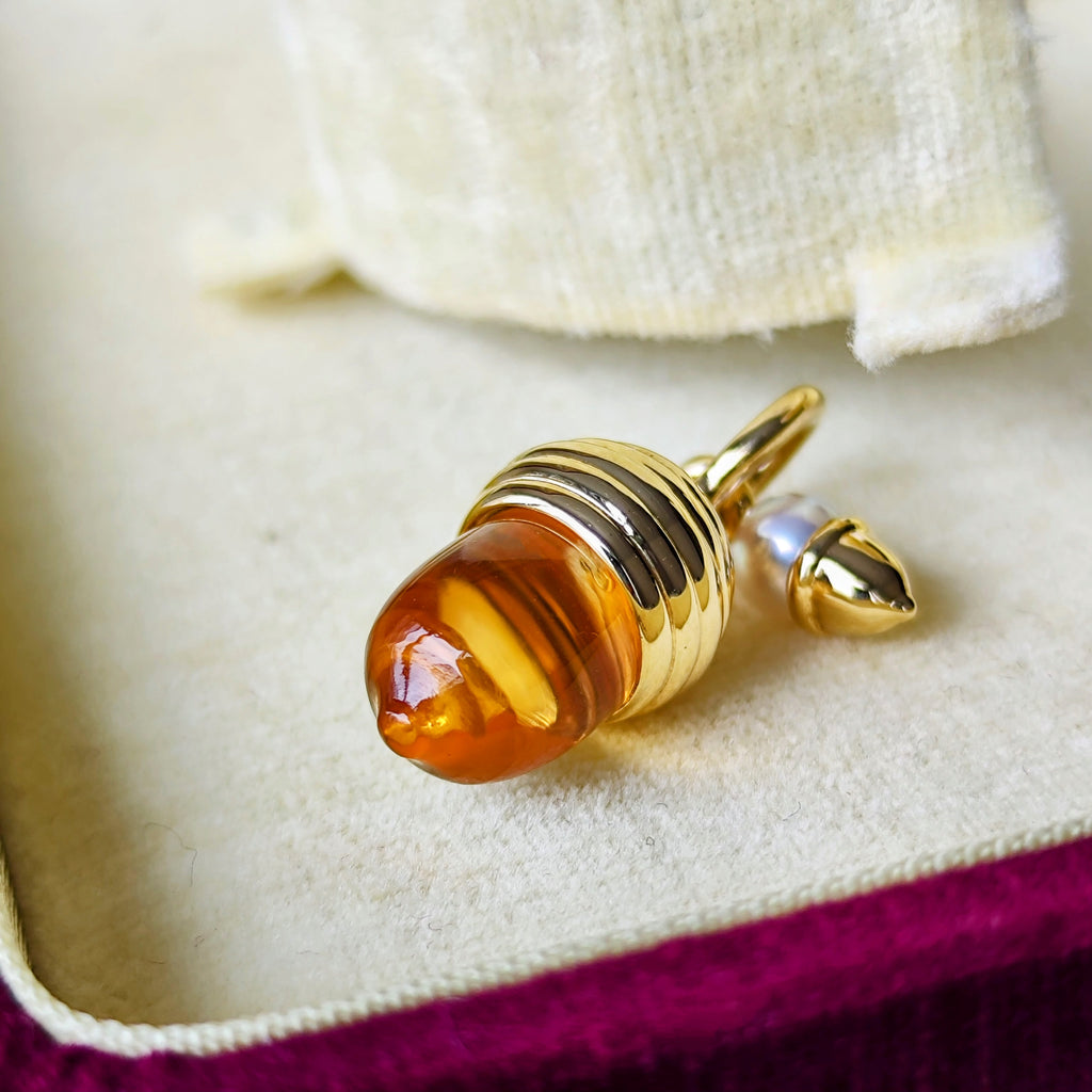 MIKIMOTO ミキモト どんぐりのモチーフ天然シトリン あこや真珠 ペンダントトップ
