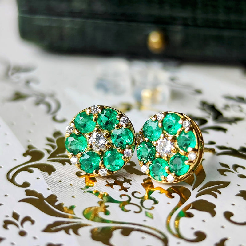 天然エメラルド 天然ダイヤモンド 18金ピアス