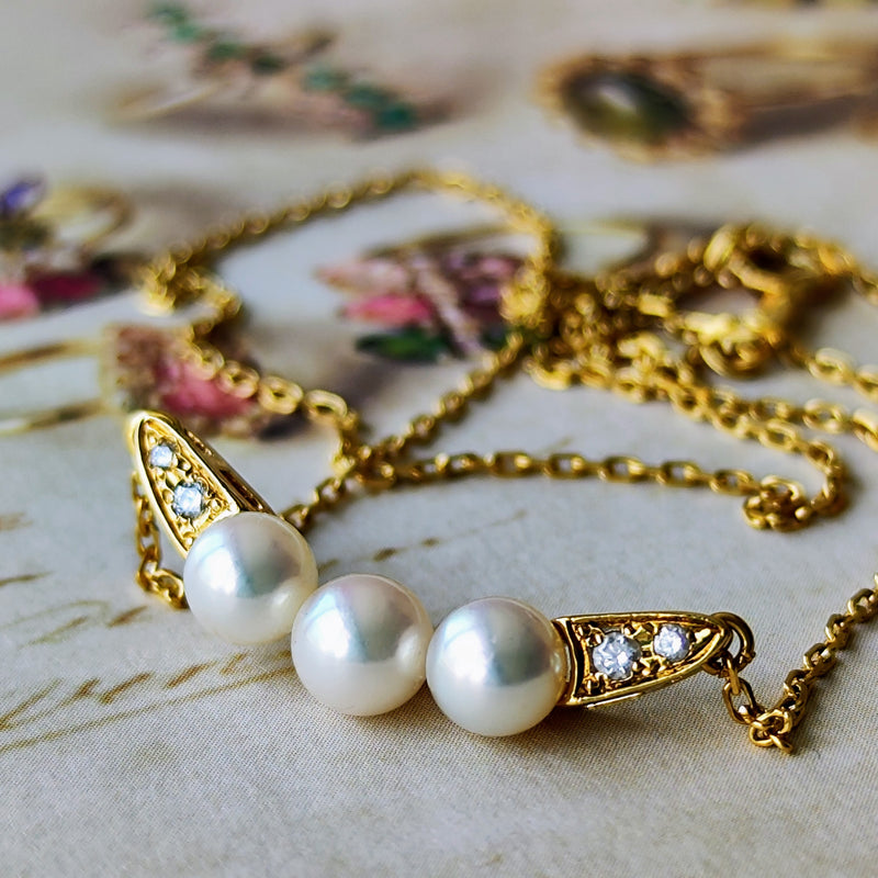 MIKIMOTO ミキモト あこや真珠 天然ダイヤモンド ネックレス