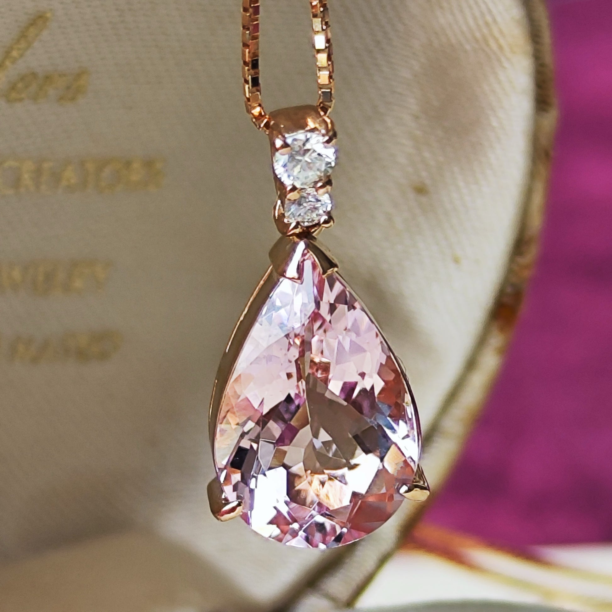 【大粒 3.01ct】天然モルガナイト 天然ダイヤモンド ネックレス