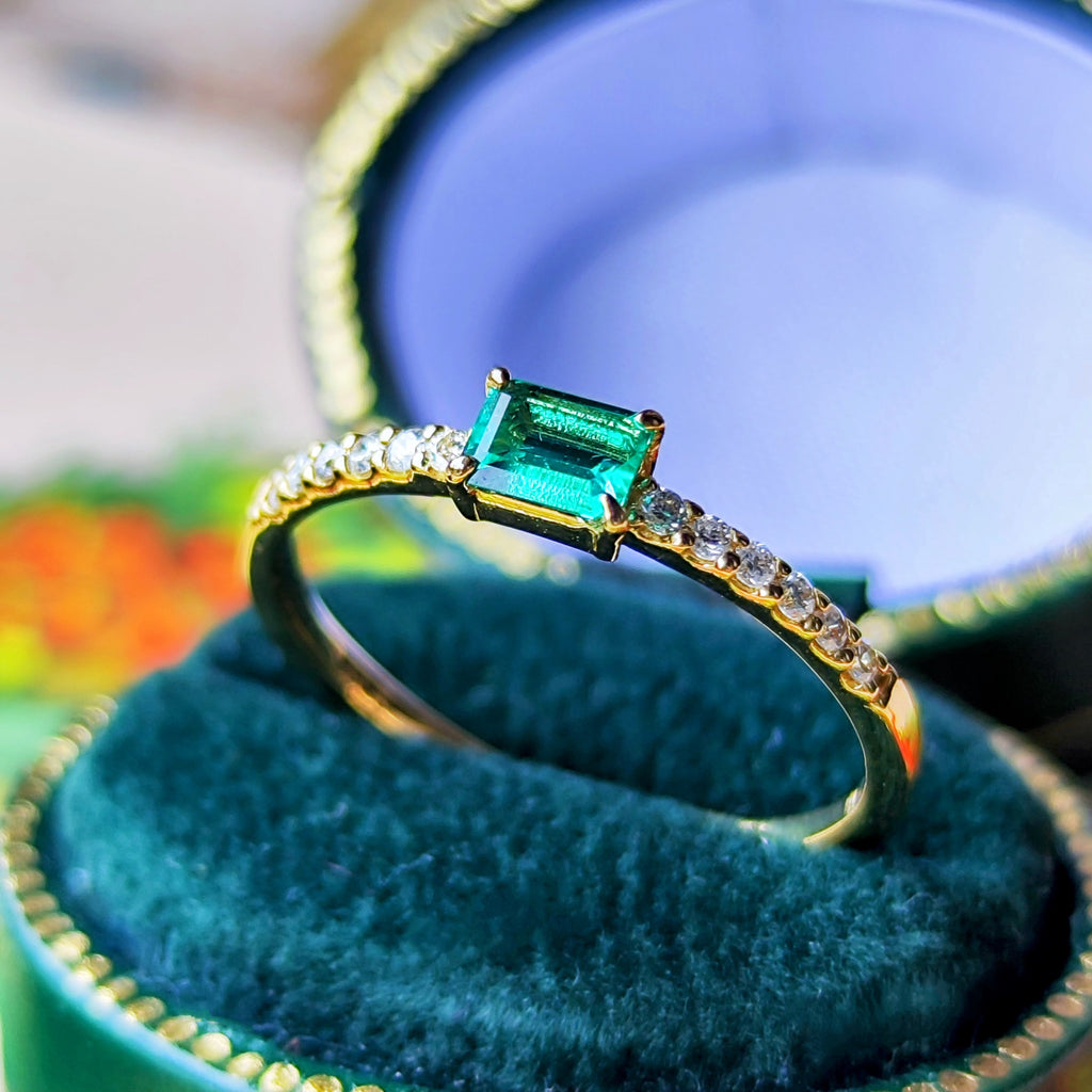 【コロンビア産】天然エメラルド 0.18ct 天然ダイヤモンド リング