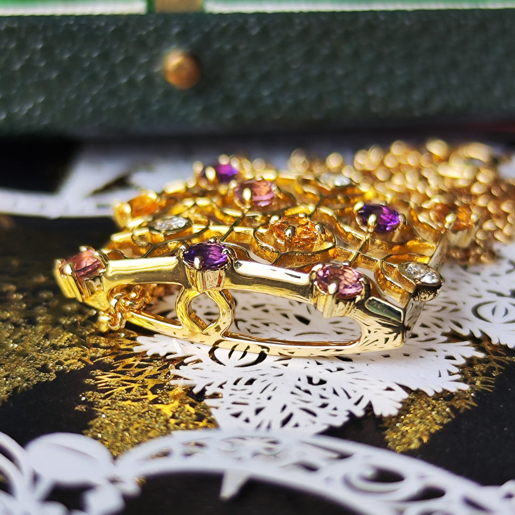 MIKIMOTO ミキモト 天然グロッシュラライトガーネット アメジスト トルマリン ダイヤモンド ネックレス