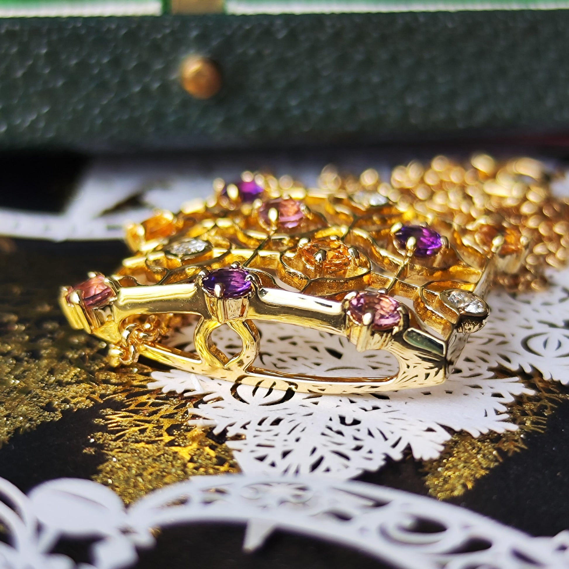 MIKIMOTO ミキモト 天然グロッシュラライトガーネット アメジスト トルマリン ダイヤモンド ネックレス