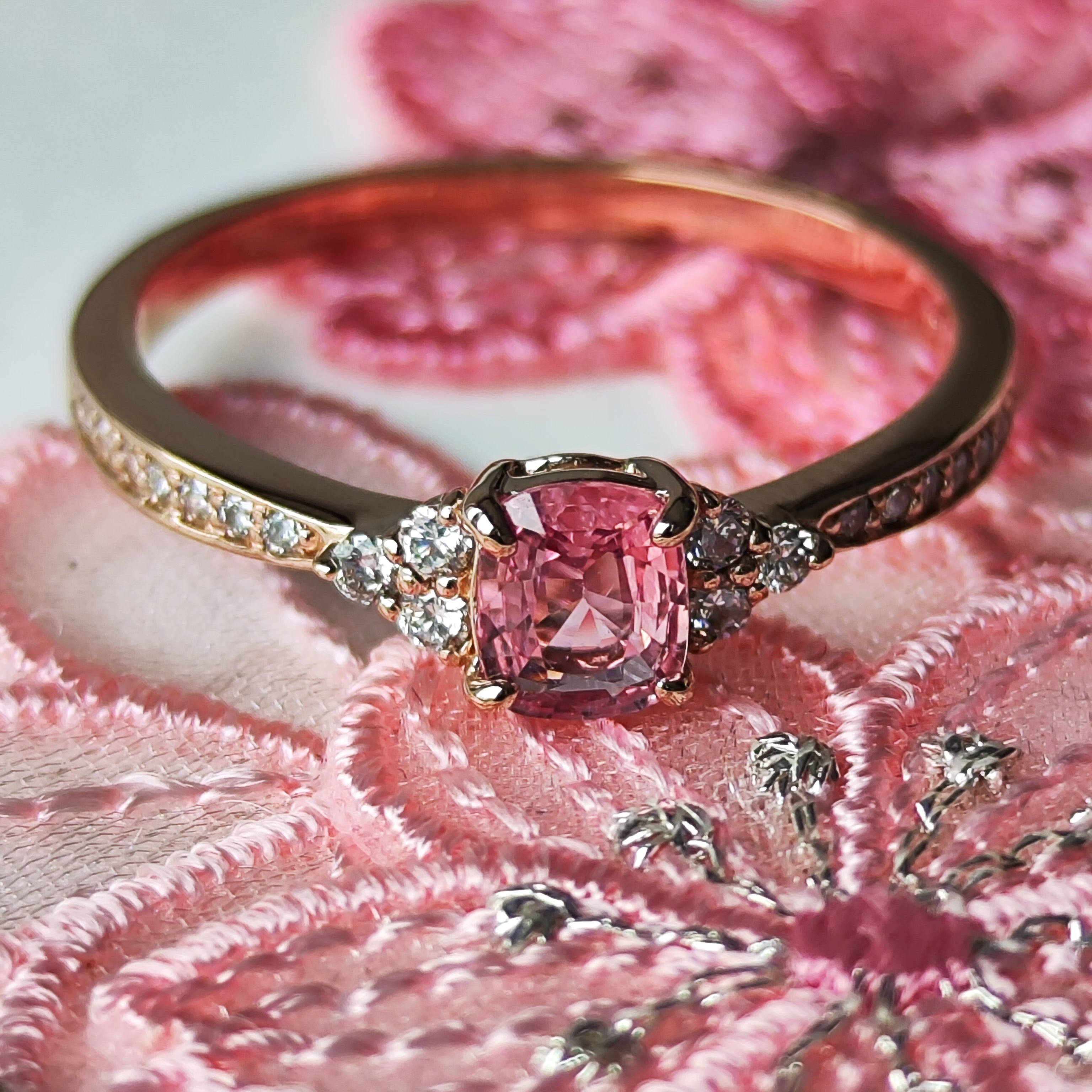 天然パパラチアサファイア 天然ダイヤモンド リング