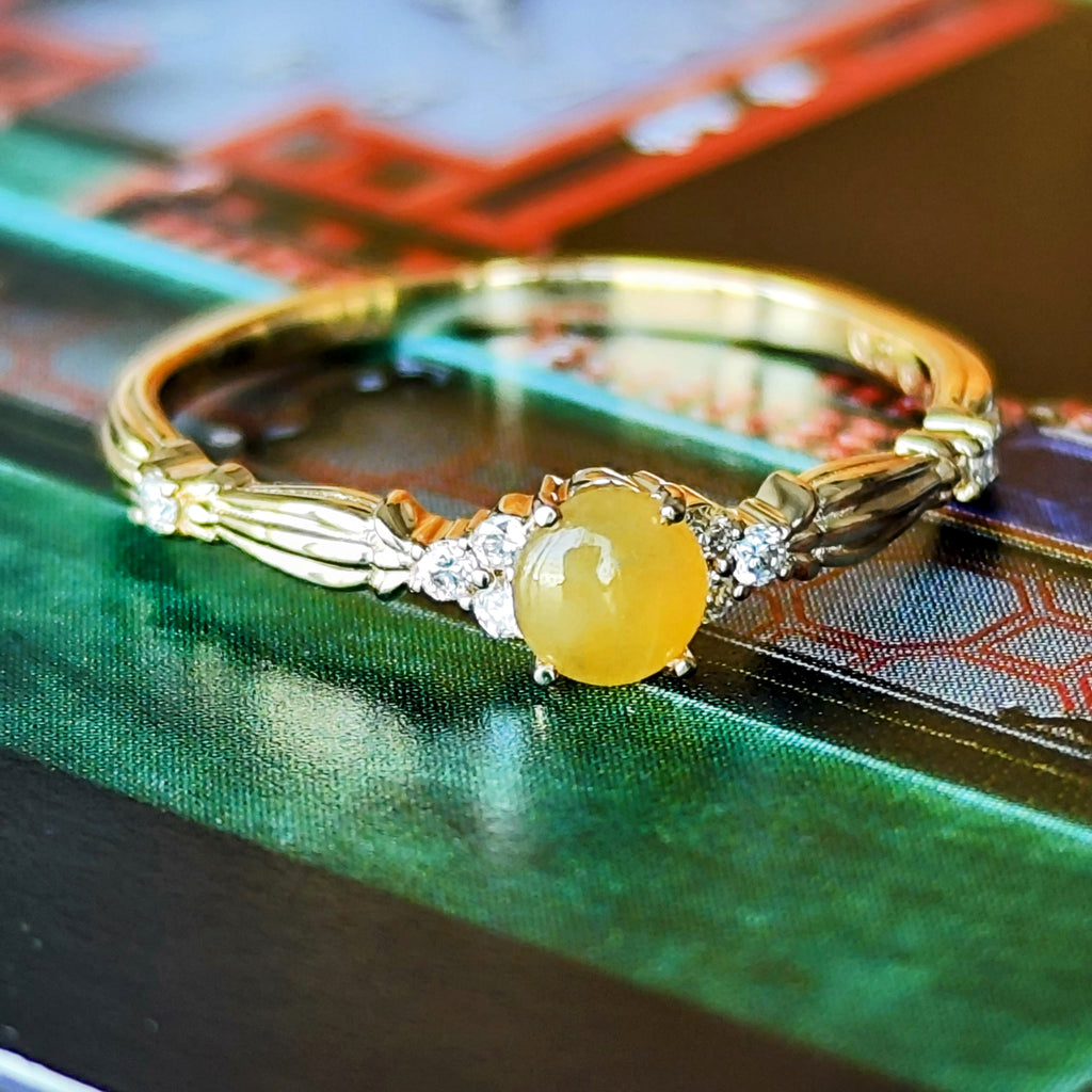 天然翡翠 天然ダイヤモンド イエロー 18金リング