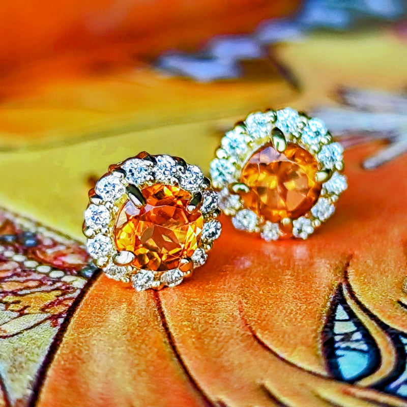 天然スぺサルティンガーネット 天然ダイヤモンド 18金ピアス