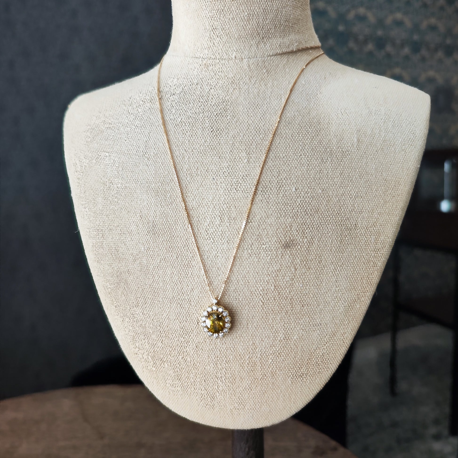 【大粒 3.22ct】天然スフェーン 天然ダイヤモンド ネックレス
