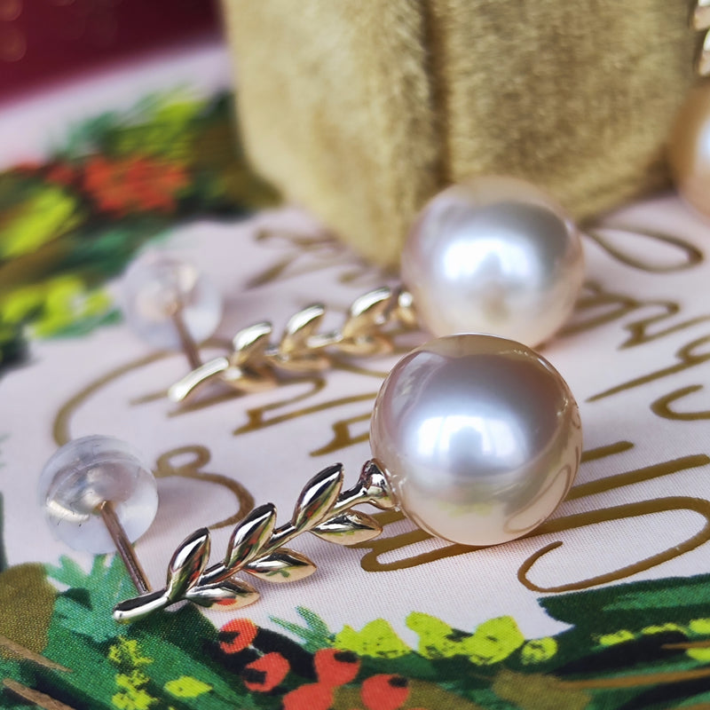 【アプリコット】有核淡水パール ピアス 10金