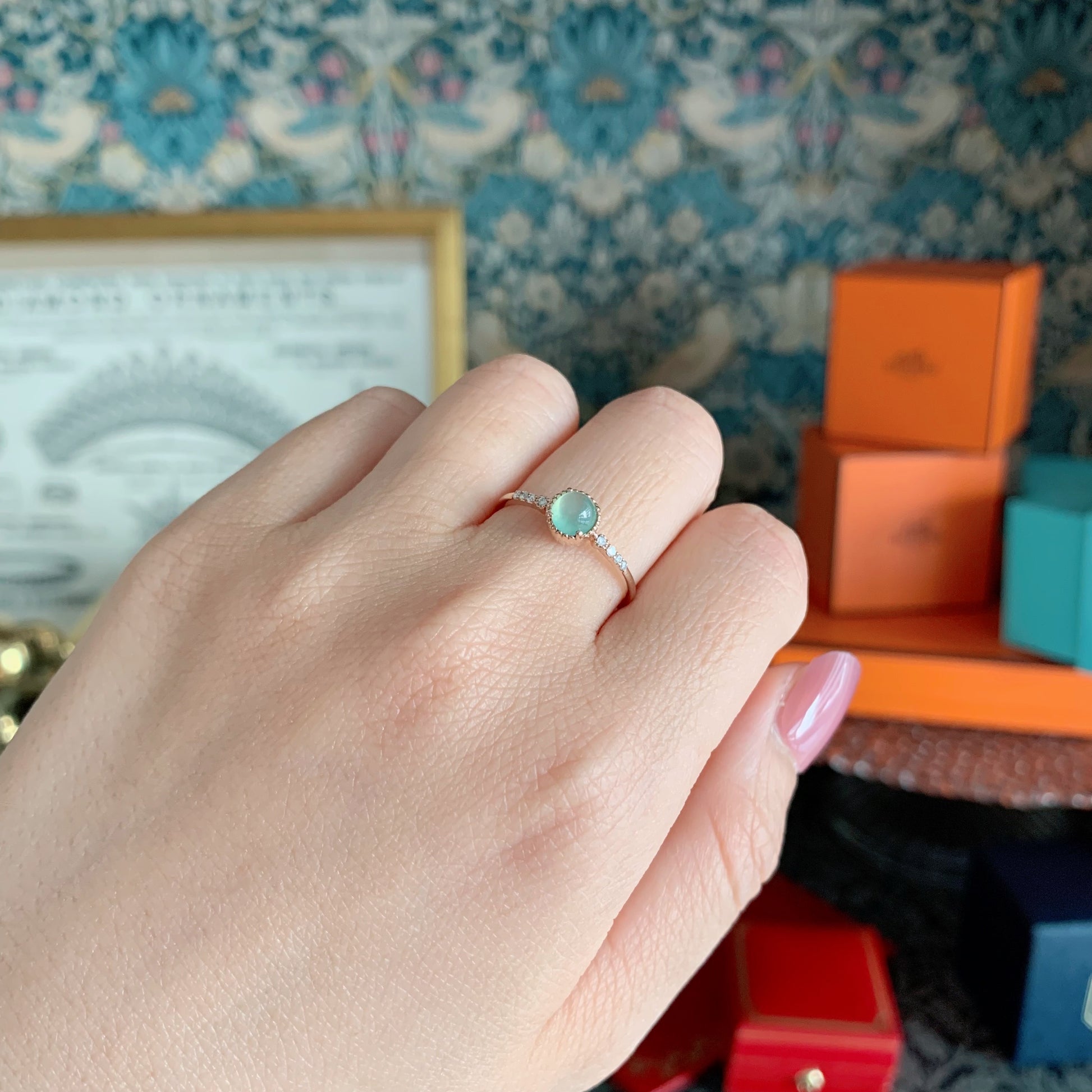 天然翡翠 天然ダイヤモンド リング