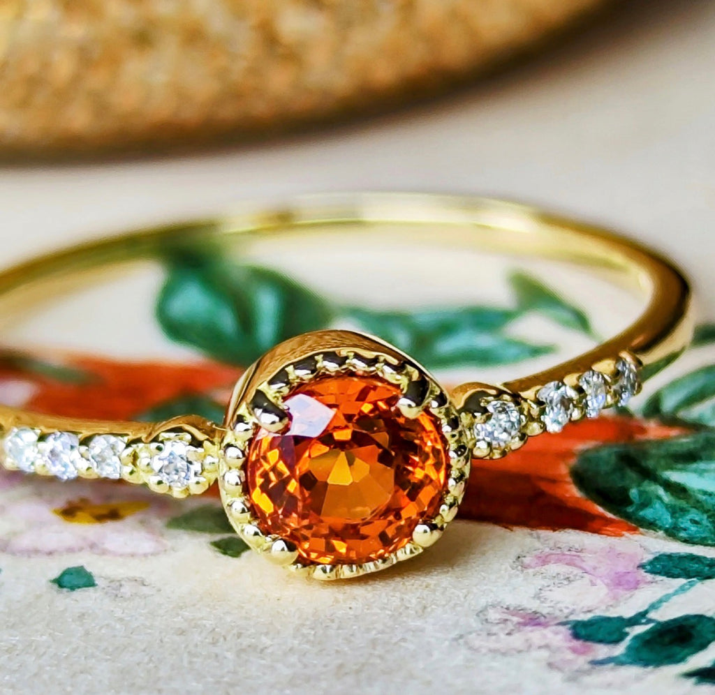 天然スペサルティンガーネット 天然ダイヤモンド リング