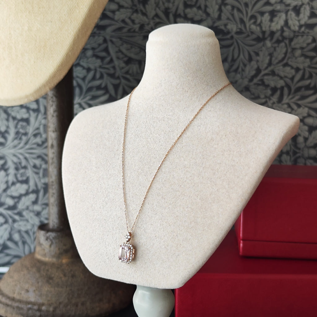 天然モルガナイト 天然ダイヤモンド ネックレス