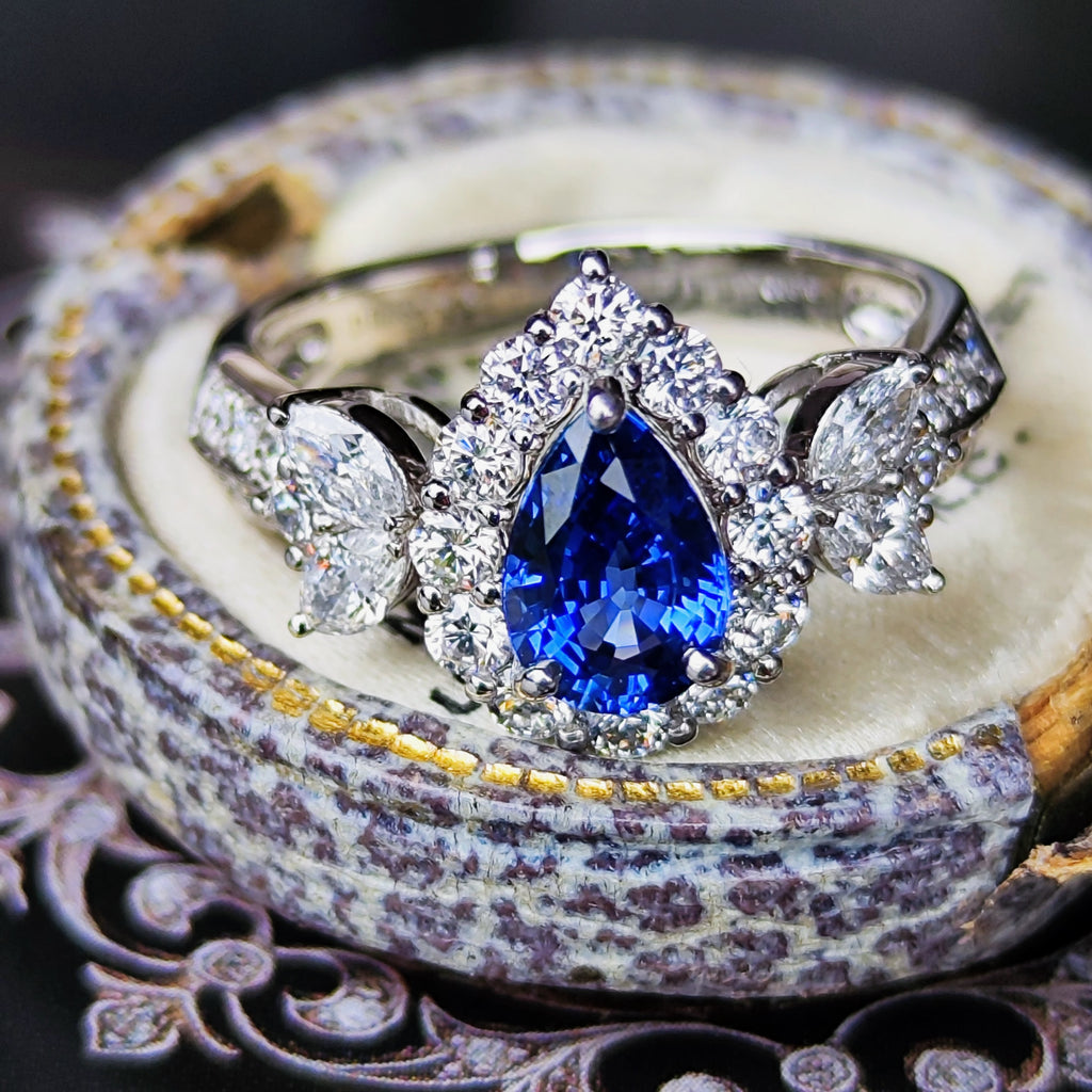 【コーンフラワー】天然サファイア 1.11ct 天然ダイヤモンド リング