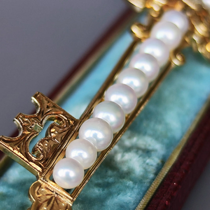 MIKIMOTO ミキモト あこや真珠 鍵のモチーフ フルールドリス ヴィンテージブローチ