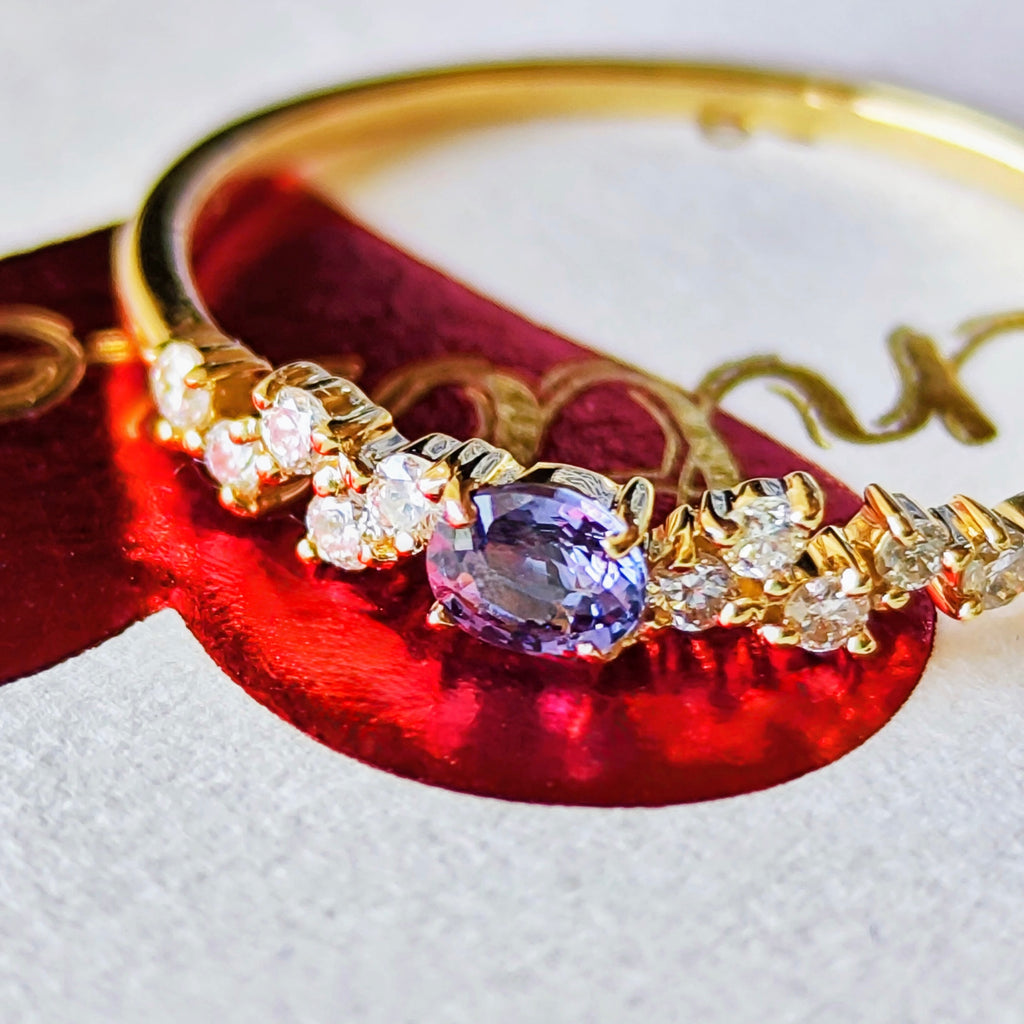 【ベキリーブルー】天然カラーチェンジガーネット 0.17ct 天然ダイヤモンド 18金リング