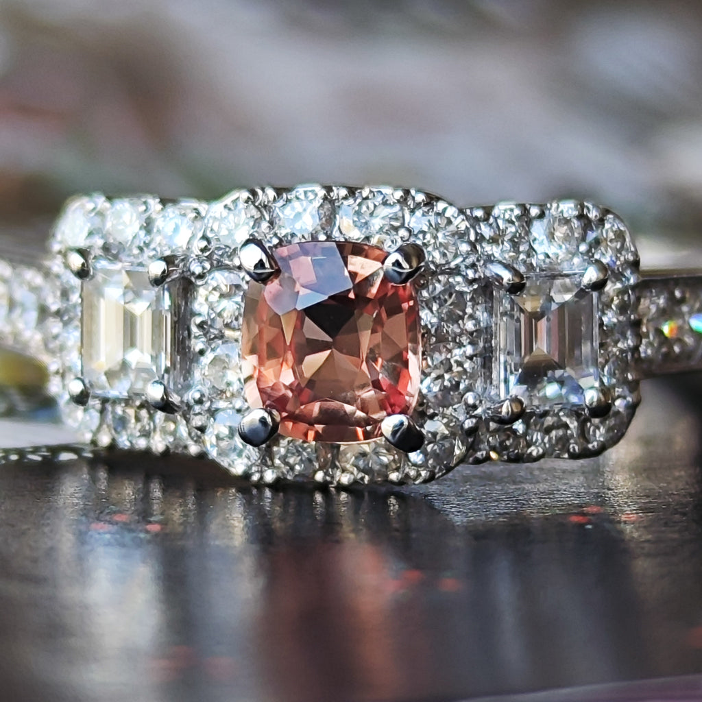 GIA鑑別 天然非加熱シルキーパパラチアサファイア ダイアモンド 18K