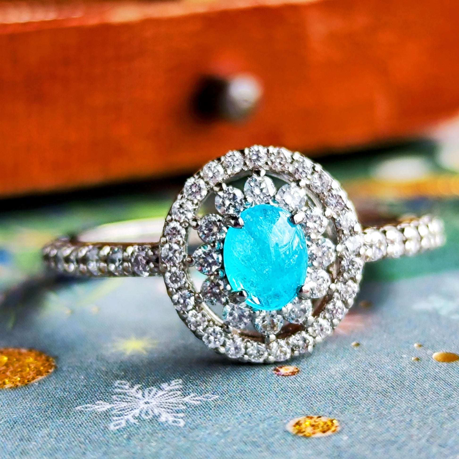 天然パライバトルマリン 0.36ct カボションカット 天然ダイヤモンド リング