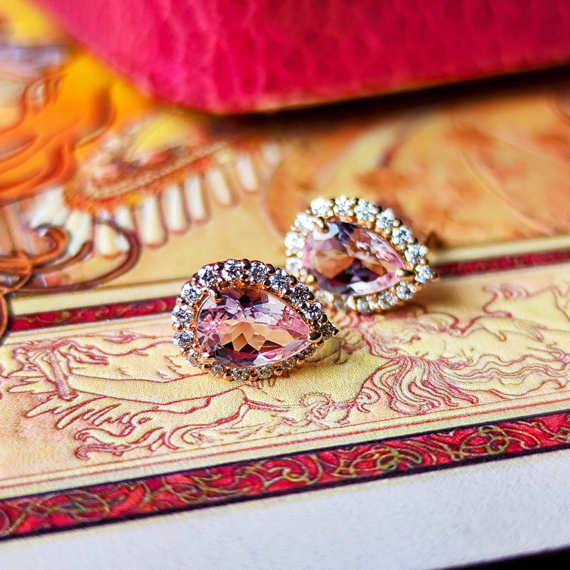 天然モルガナイト 雫型 天然ダイヤモンド ピアス – Mico宝飾店