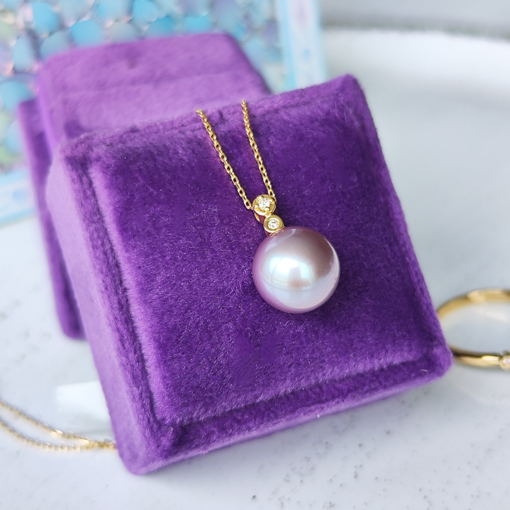 【限定品】紫陽花パール 天然ダイヤモンド ネックレス