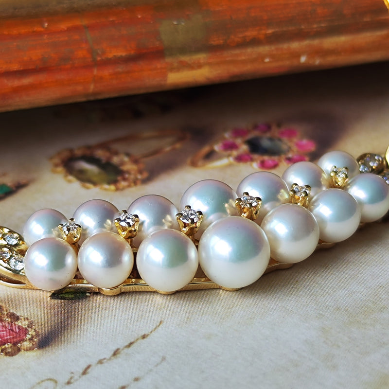 MIKIMOTO ミキモト あこや真珠 天然ダイヤモンド ネックレス