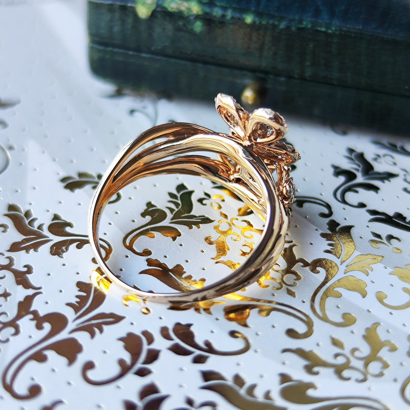 天然アレキサンドライト 天然ダイヤモンド フラワーモチーフリング