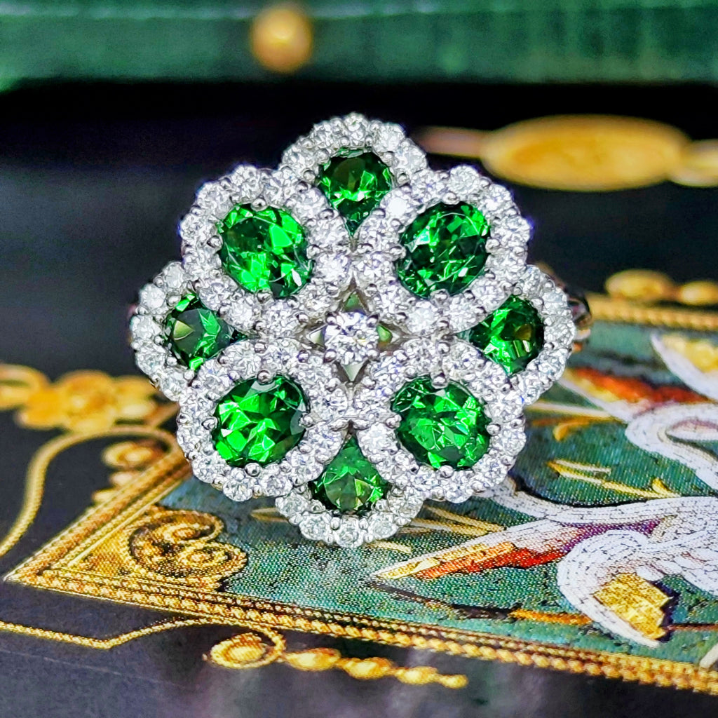 天然グリーンガーネット 1.60ct 天然ダイヤモンド プラチナリング