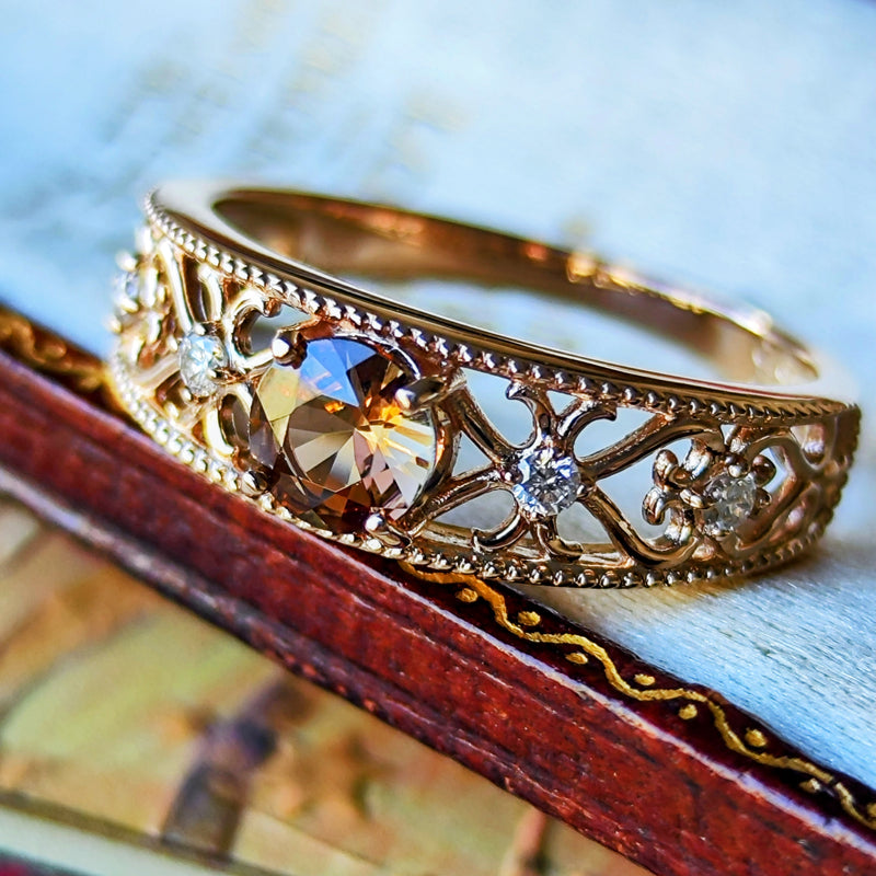 天然アンダリュサイト 天然ダイヤモンド 18金PGリング