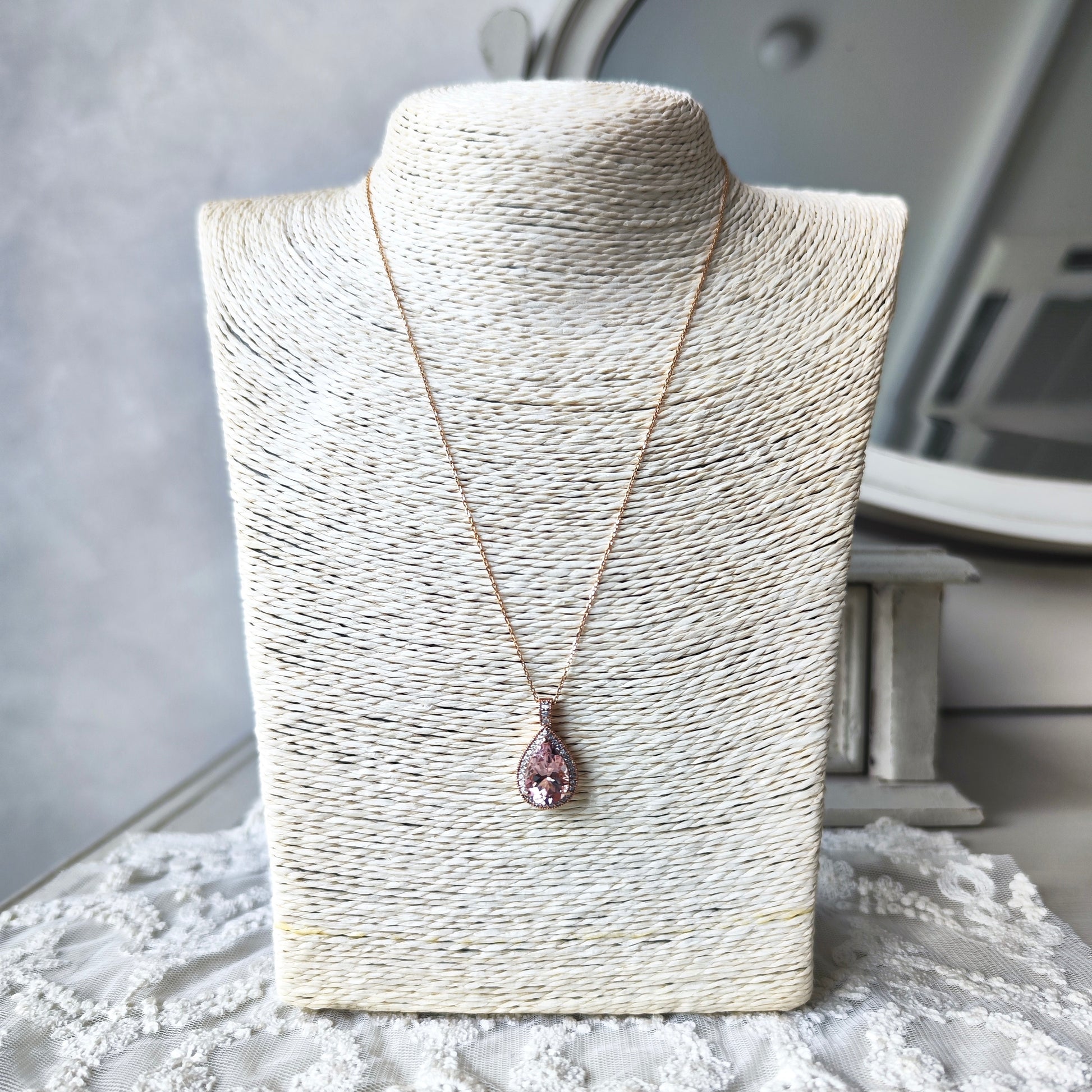 【大粒 3.09ct】天然モルガナイト 天然ダイヤモンド ネックレス