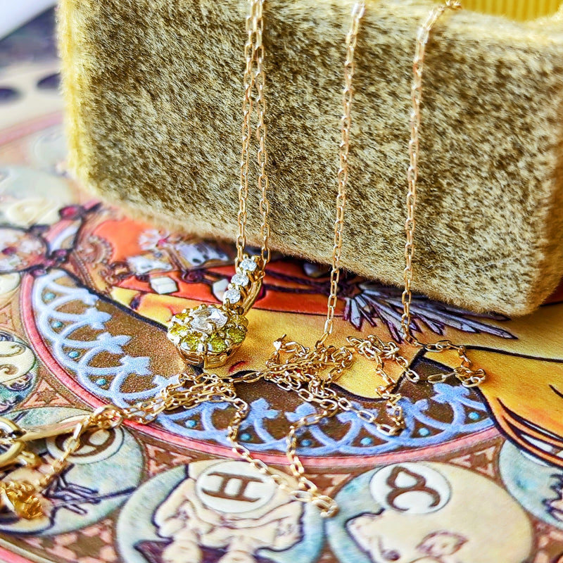 【ローズカット】天然ダイヤモンド イエローダイヤモンド 18金ネックレス